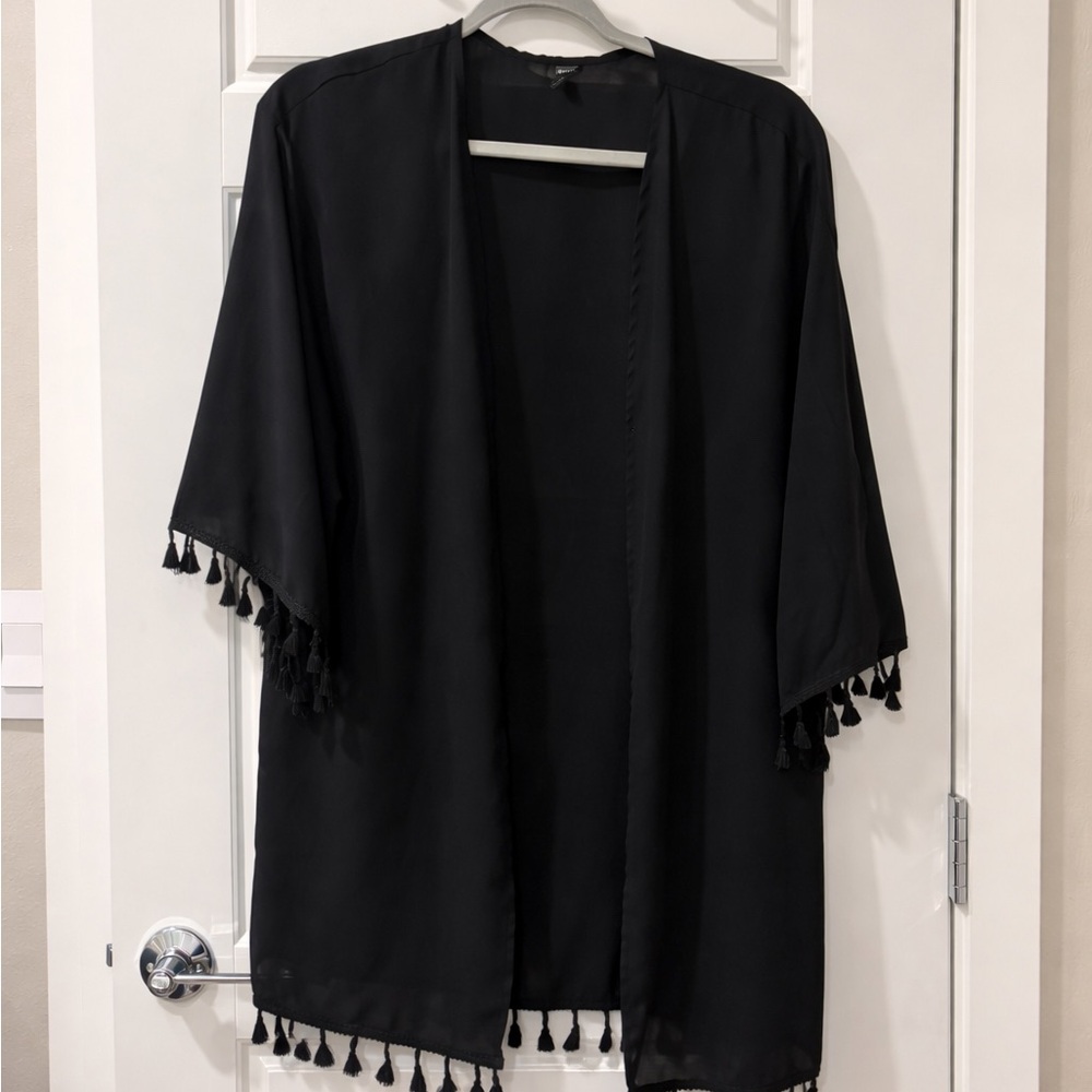 SHEIN Black Kimono with Tassels
